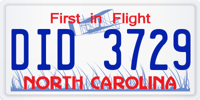 NC license plate DID3729
