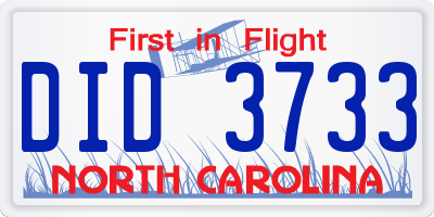 NC license plate DID3733