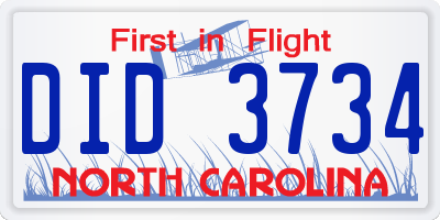 NC license plate DID3734