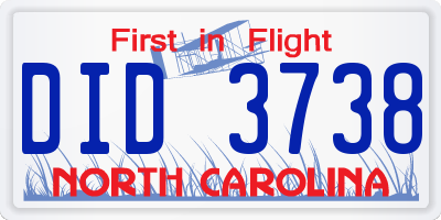 NC license plate DID3738