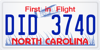 NC license plate DID3740