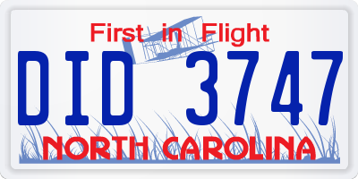 NC license plate DID3747