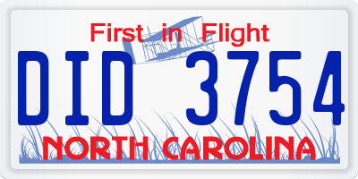 NC license plate DID3754