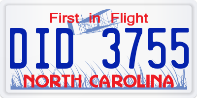 NC license plate DID3755