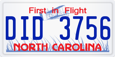NC license plate DID3756