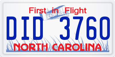 NC license plate DID3760