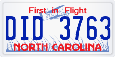 NC license plate DID3763