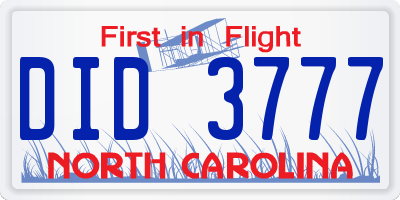 NC license plate DID3777