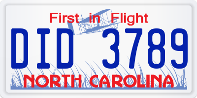 NC license plate DID3789