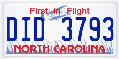 NC license plate DID3793