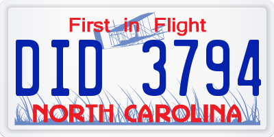 NC license plate DID3794