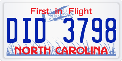 NC license plate DID3798
