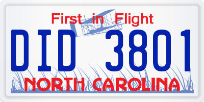 NC license plate DID3801