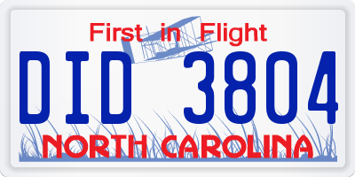 NC license plate DID3804