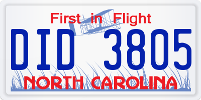 NC license plate DID3805
