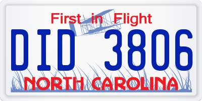 NC license plate DID3806