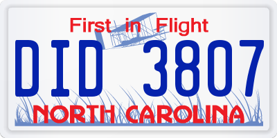 NC license plate DID3807