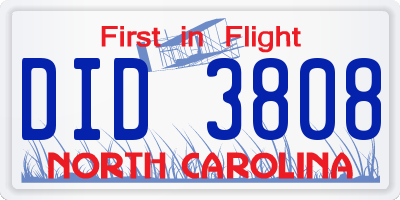 NC license plate DID3808