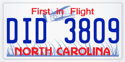 NC license plate DID3809