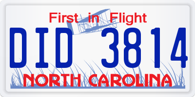 NC license plate DID3814