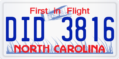NC license plate DID3816
