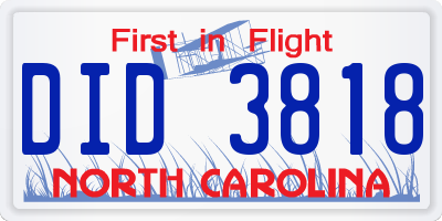 NC license plate DID3818