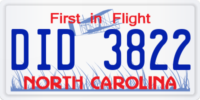 NC license plate DID3822