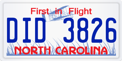 NC license plate DID3826