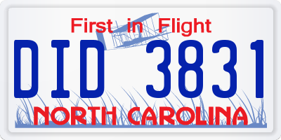 NC license plate DID3831