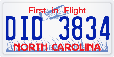 NC license plate DID3834