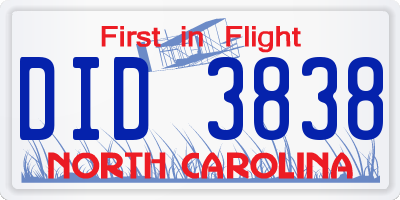 NC license plate DID3838