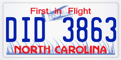NC license plate DID3863