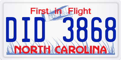 NC license plate DID3868