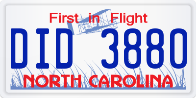 NC license plate DID3880