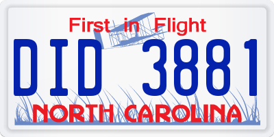 NC license plate DID3881