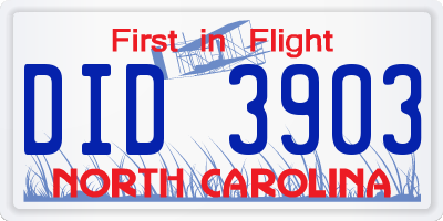 NC license plate DID3903