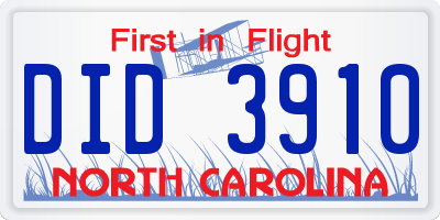 NC license plate DID3910
