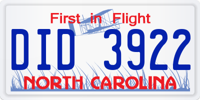 NC license plate DID3922