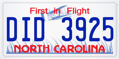 NC license plate DID3925
