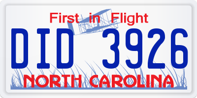 NC license plate DID3926