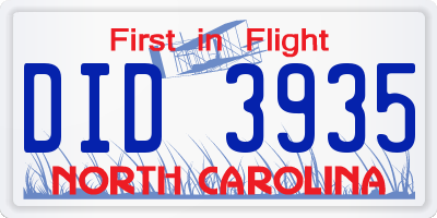 NC license plate DID3935