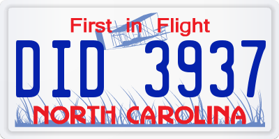 NC license plate DID3937
