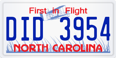 NC license plate DID3954
