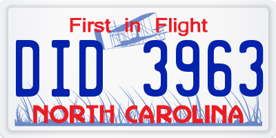 NC license plate DID3963