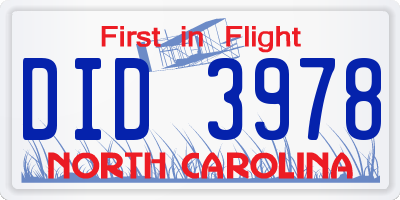 NC license plate DID3978