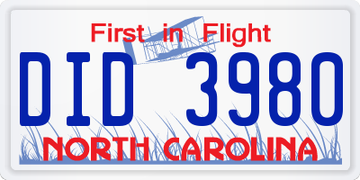 NC license plate DID3980
