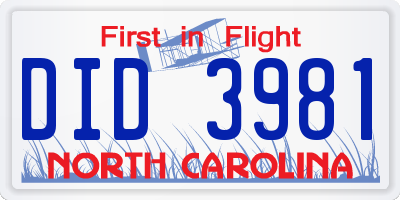 NC license plate DID3981