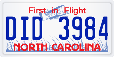 NC license plate DID3984