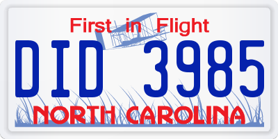 NC license plate DID3985