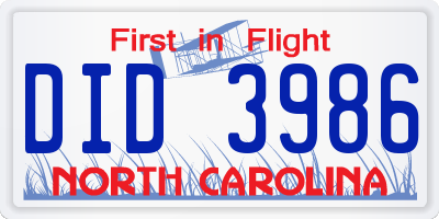 NC license plate DID3986
